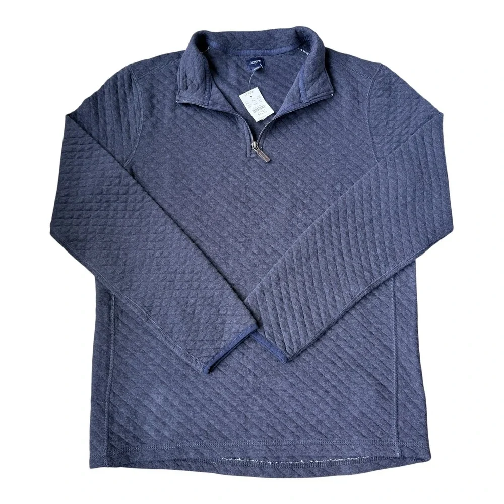 J.Crew Men's Heather Navy Quilted Quarter Zip Pullover Sweatshirt NWT M Preppy